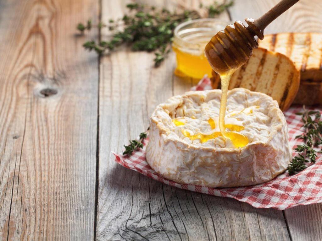 Thyme honey over cheese